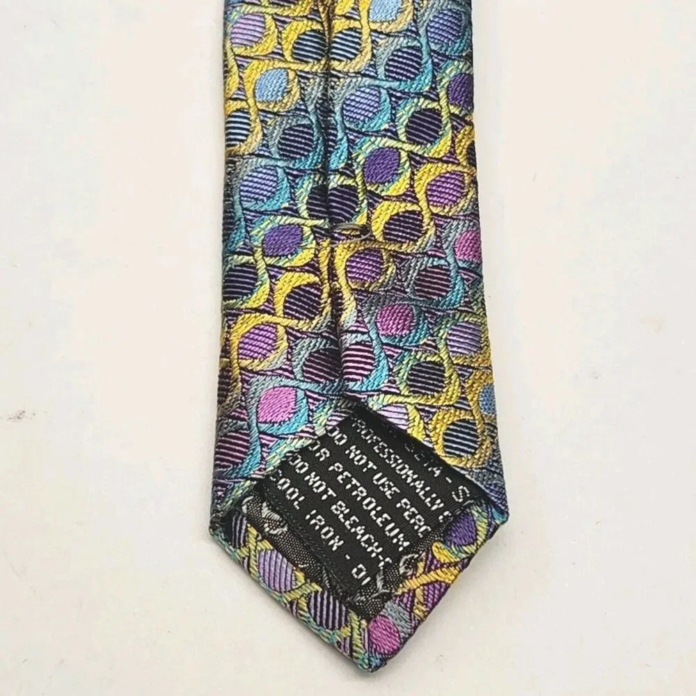 Missoni Cravatte Tie Men's Necktie 100% Silk Blue Purple Geometric Italy